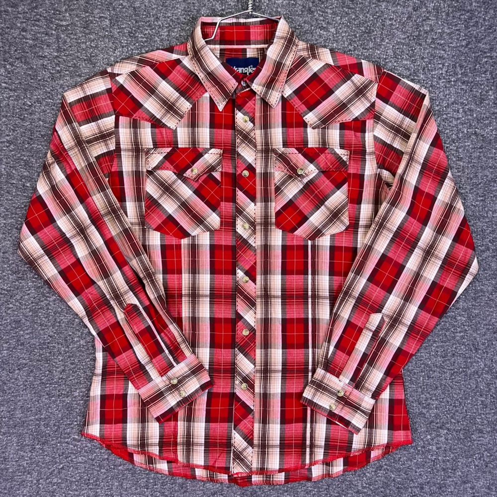 Wrangler Western Snap Shirt Boys XL 14-16 Red Plaid Cowboy Long Sleeve BVG062A
